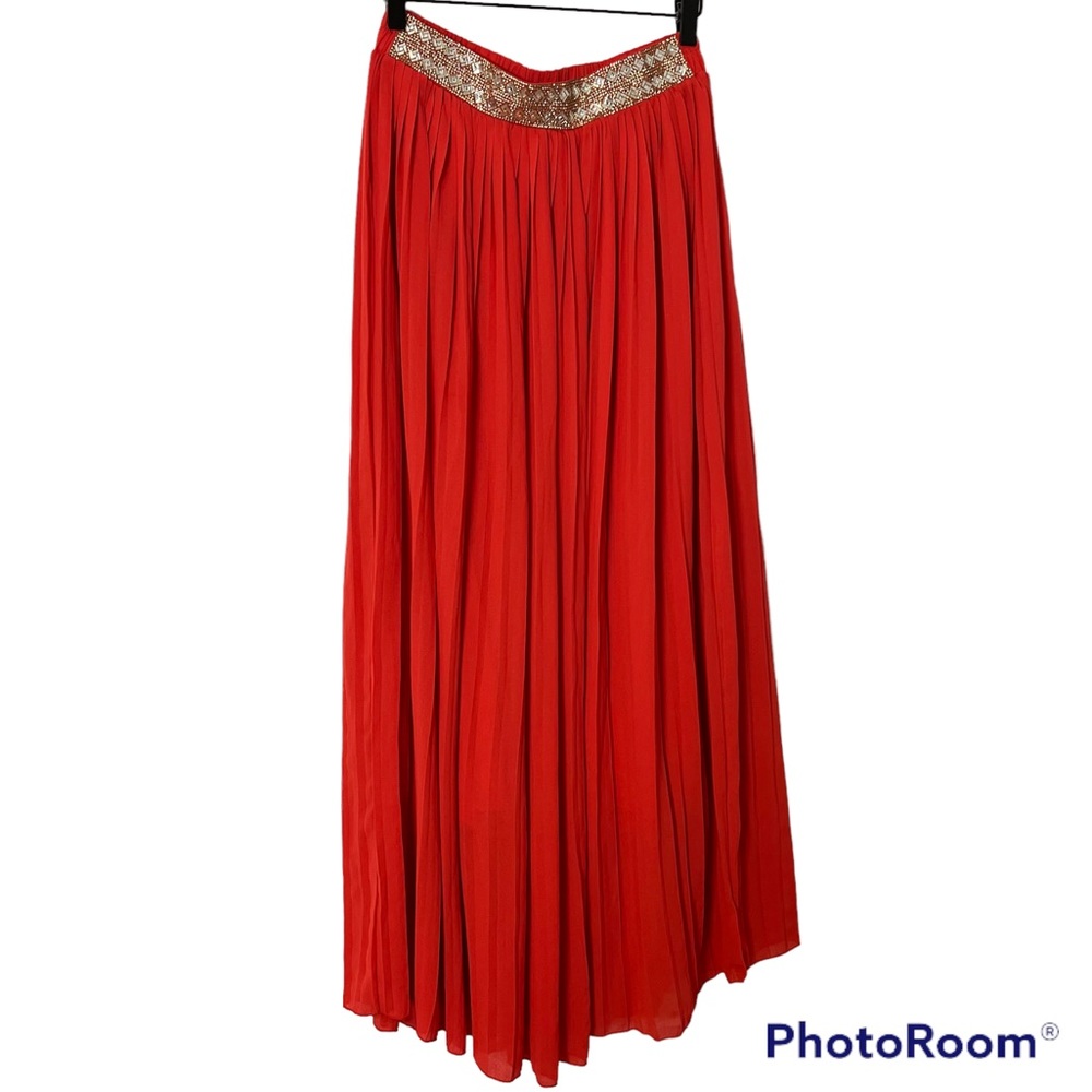 Sublime Maxi Pleated Orange Skirt with Beaded Waist